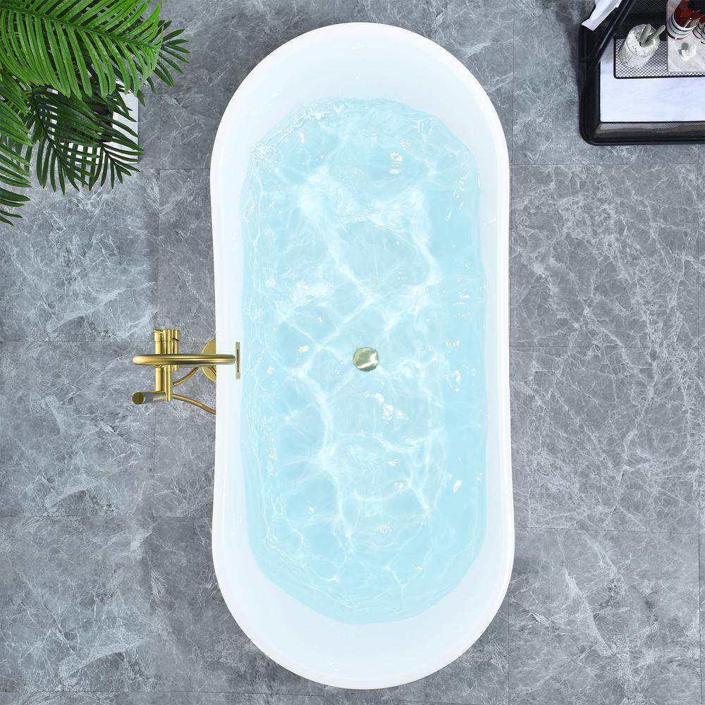 Vansza 67" x 32" Flatbottom Freestanding Acrylic Soaking Bathtub in Glossy White. Picture 11