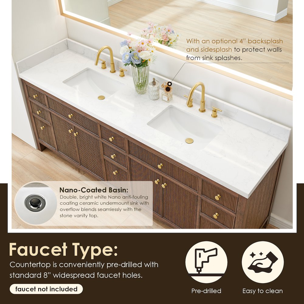 Double Bathroom Vanity in Brown Oak Grain White Engineered Stone Countertop. Picture 6