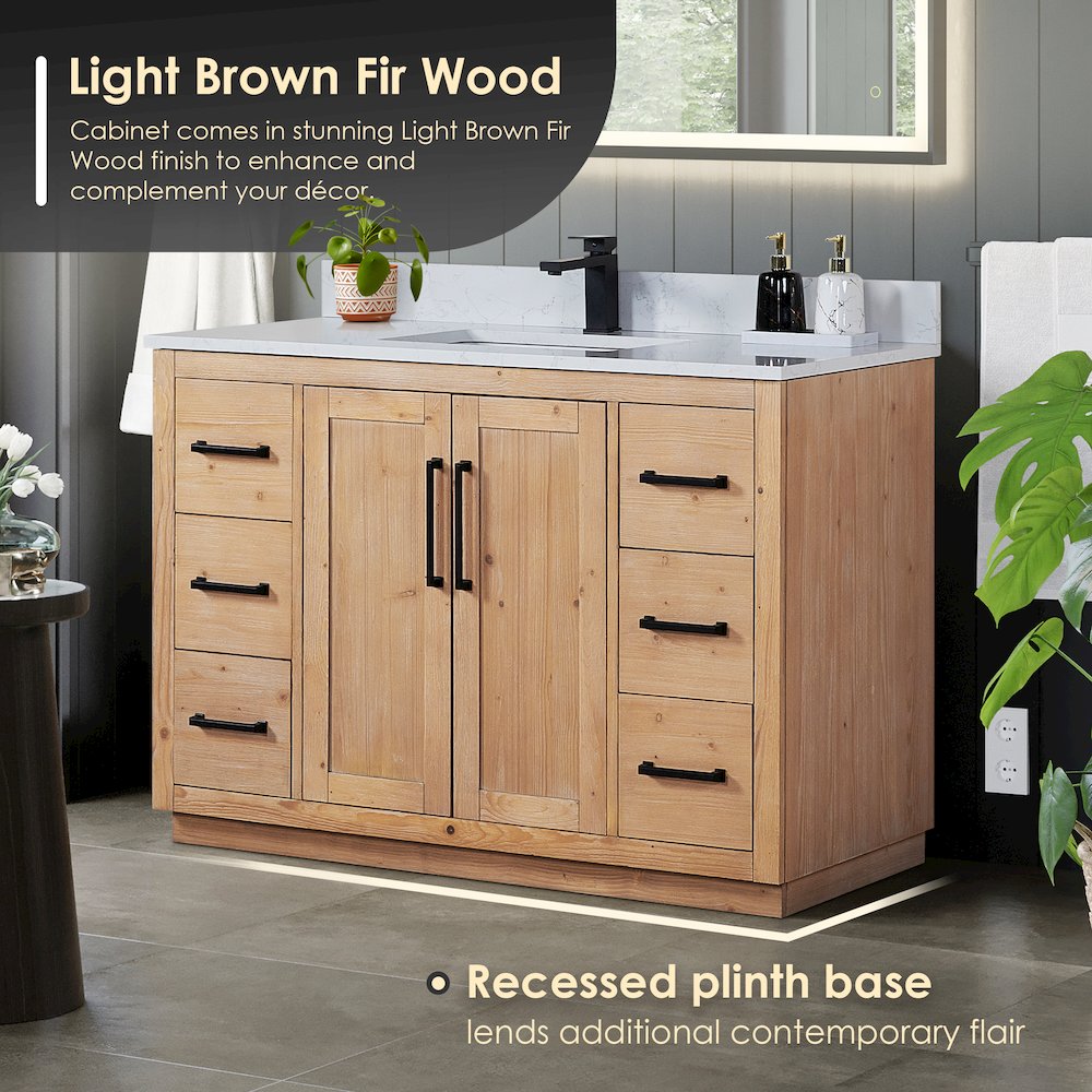 48" Single Bathroom Vanity with Grain White Countertop without Mirror. Picture 5