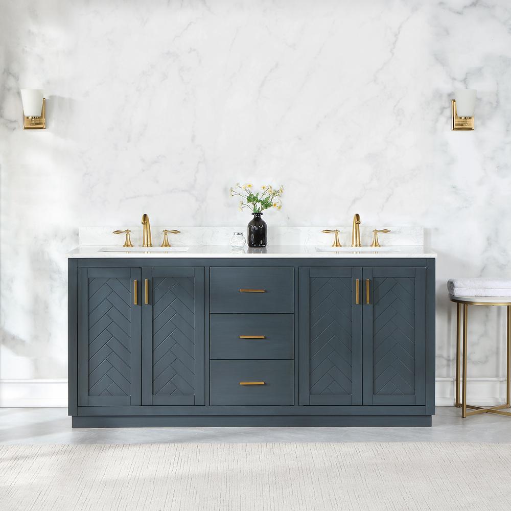 72" Double Bathroom Vanity Set in Classic Blue without Mirror. Picture 3