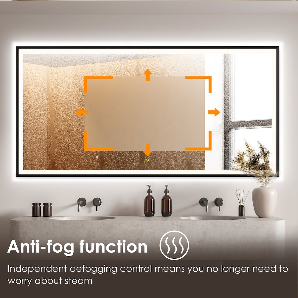 72"x36" Rectangular Wall Mirror in Matte Black Aluminum Framed. Picture 10