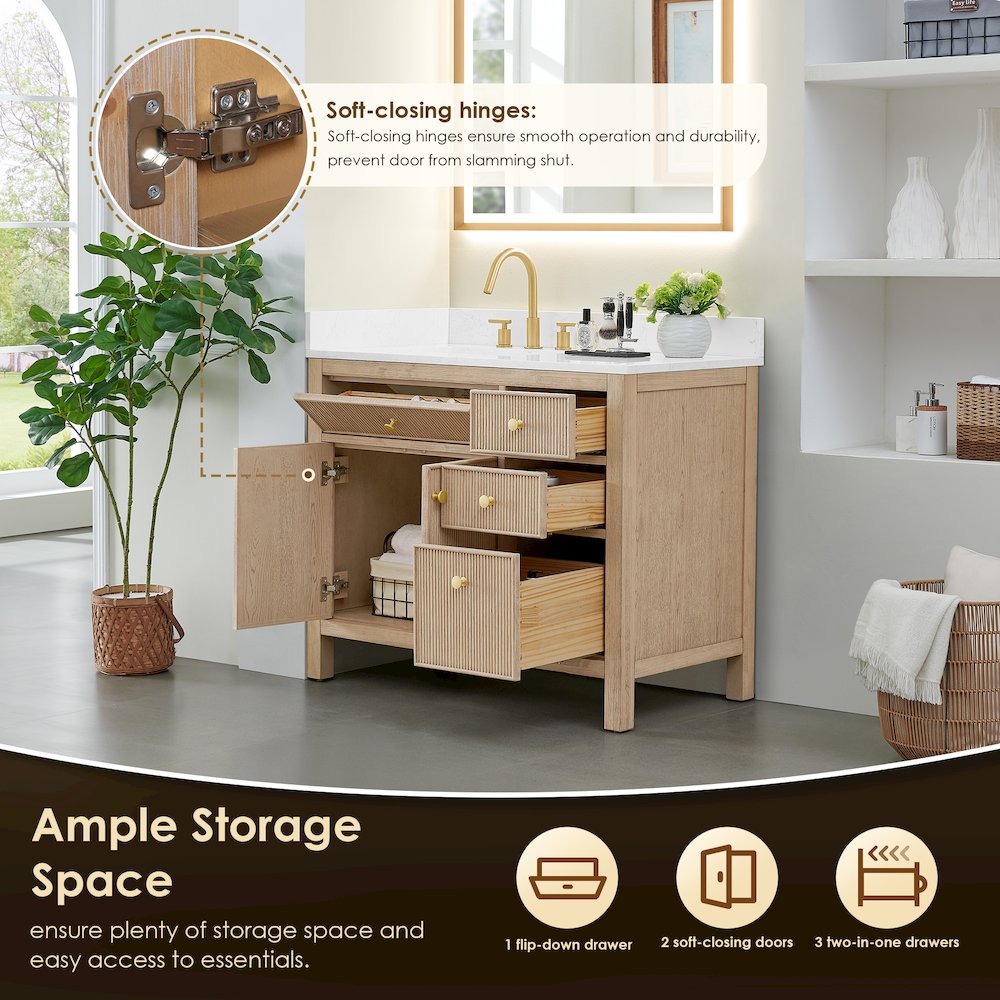 Cerrito 42" Single Bathroom Vanity in Natural Oak. Picture 9