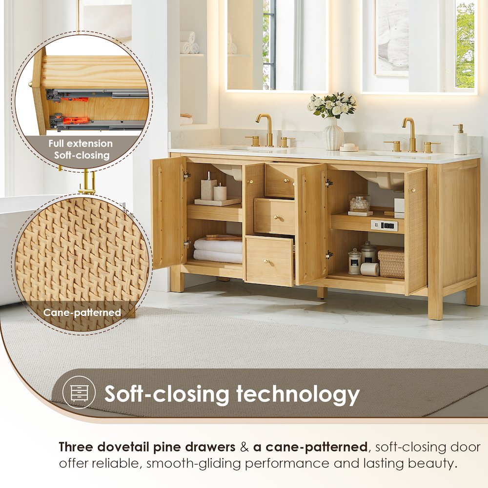 Cedar 72" Double Bathroom Vanity in Natural Wood. Picture 9