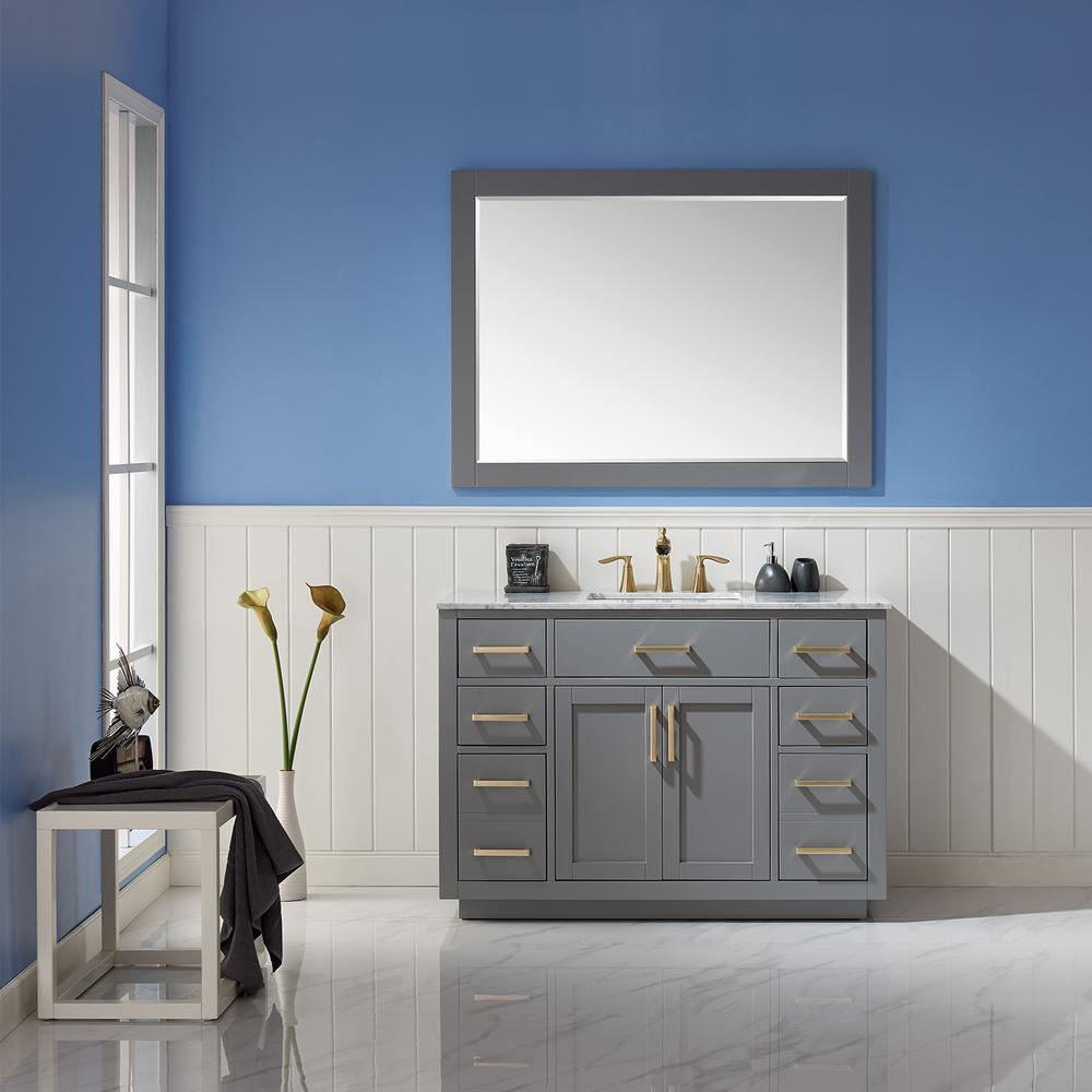 48" Rectangular Bathroom Wood Framed Wall Mirror in Gray. Picture 5