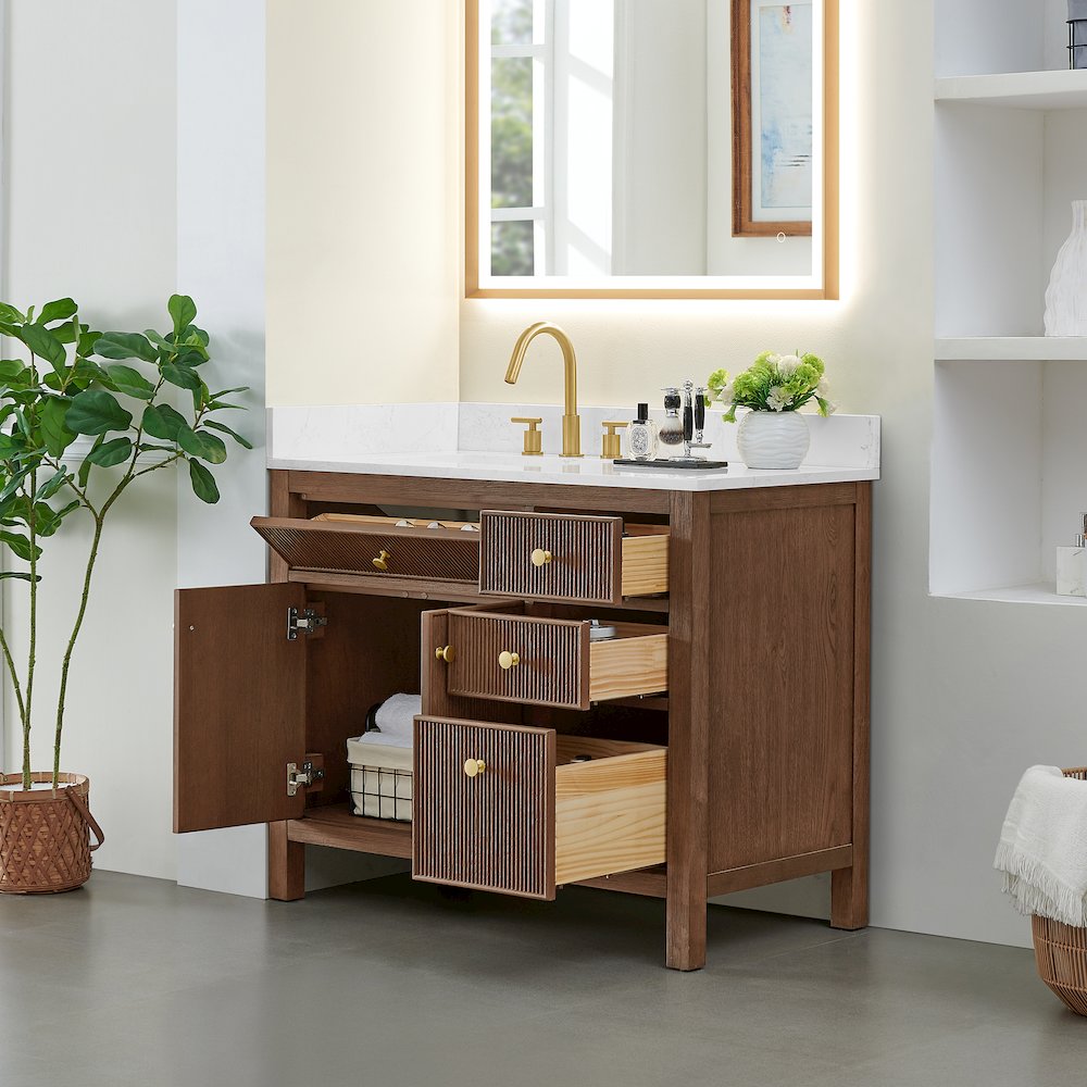Cerrito 42" Single Bathroom Vanity in Brown Brushed Oak. Picture 4