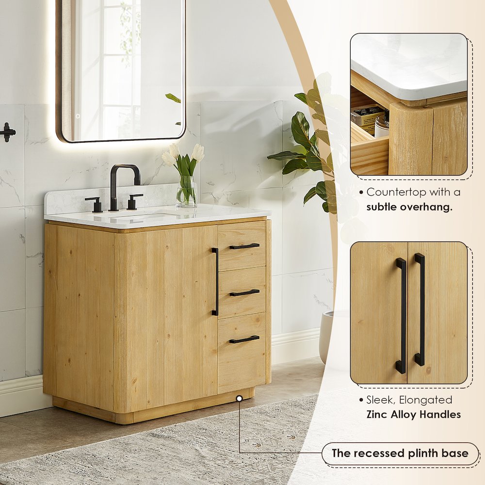 36" Single Bathroom Vanity in Nature Brown with Grain White. Picture 6