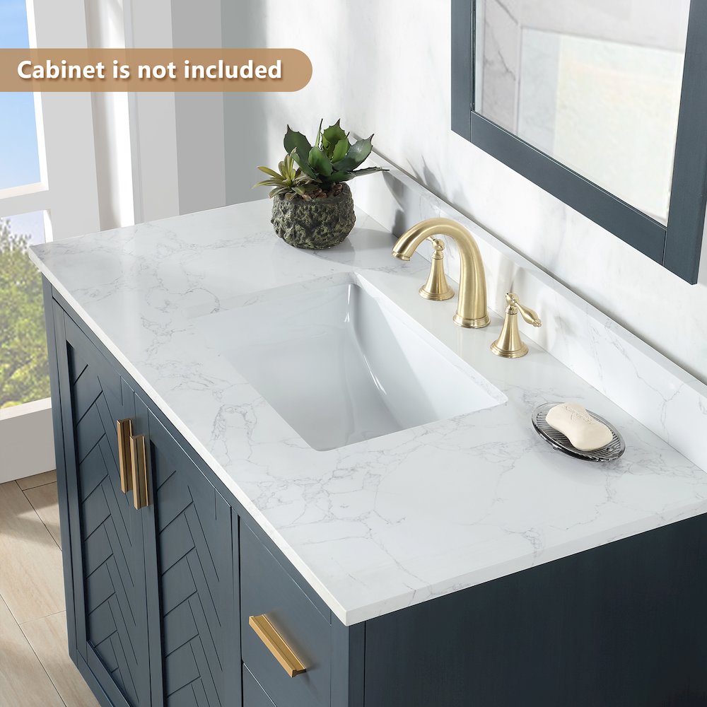 Ceres 43. in Engineered Stone Vanity Top in Grain White with Single White Sink. Picture 5