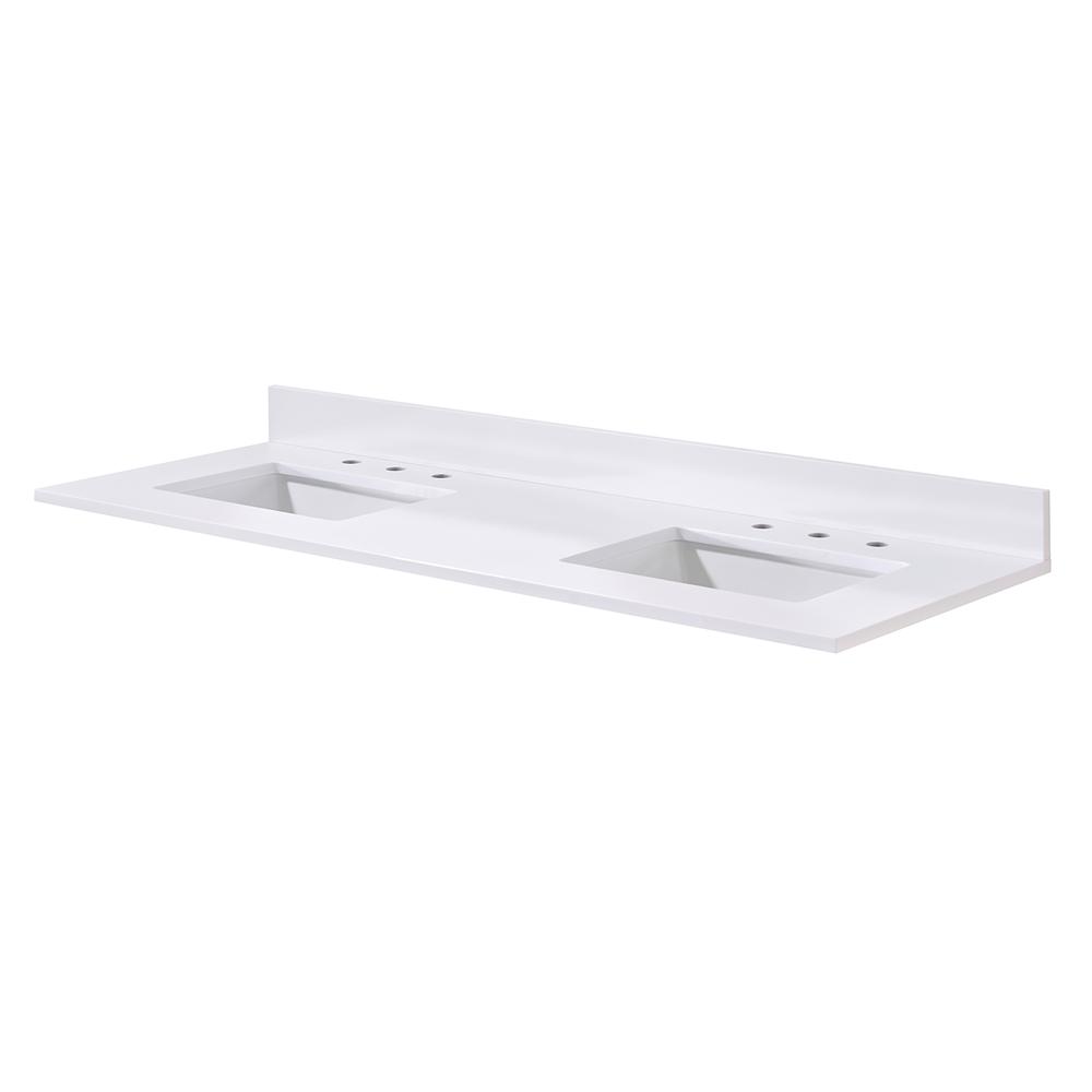 61. in Composite Stone Vanity Top in Snow White with Double White Sink. Picture 2