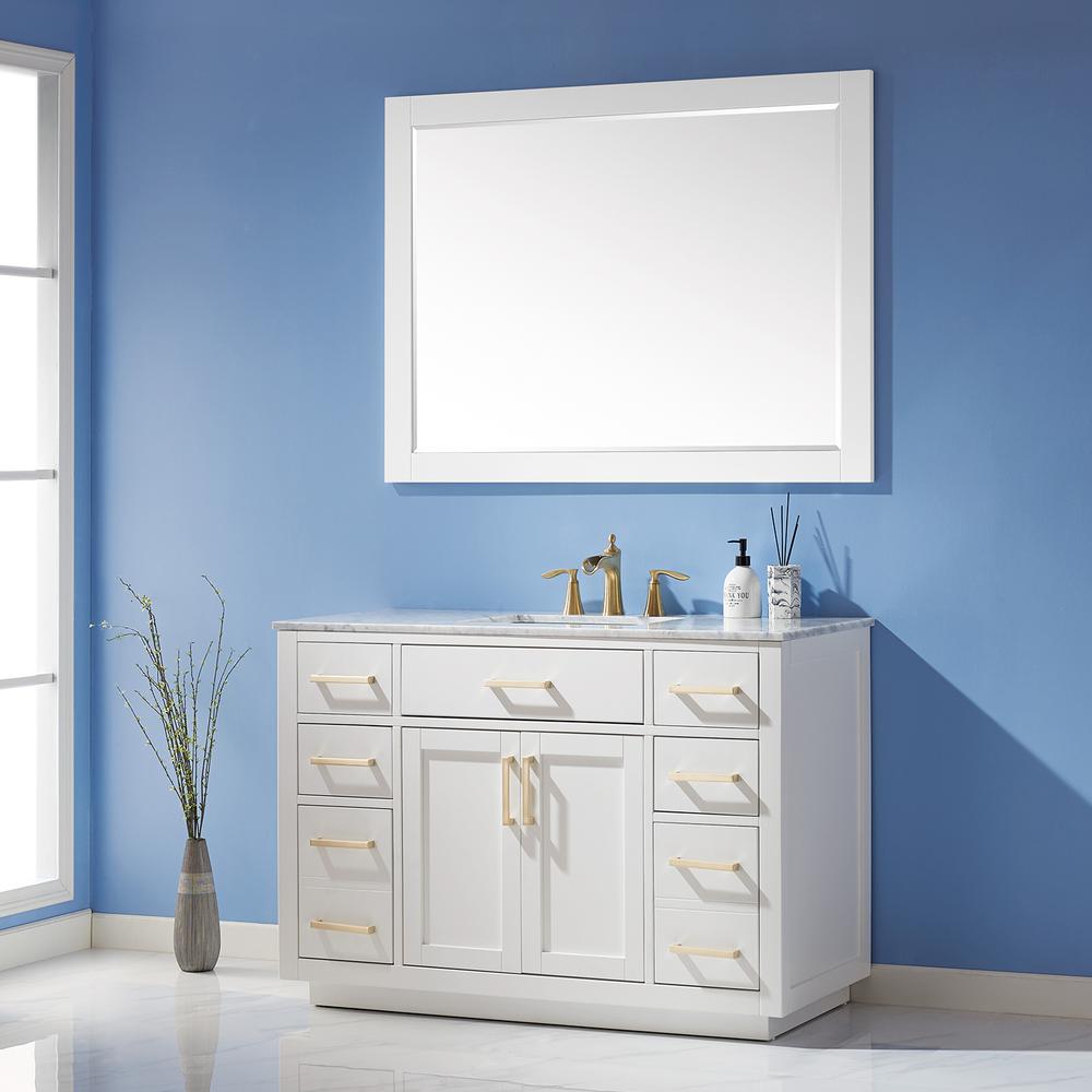48" Rectangular Bathroom Wood Framed Wall Mirror in White. Picture 5