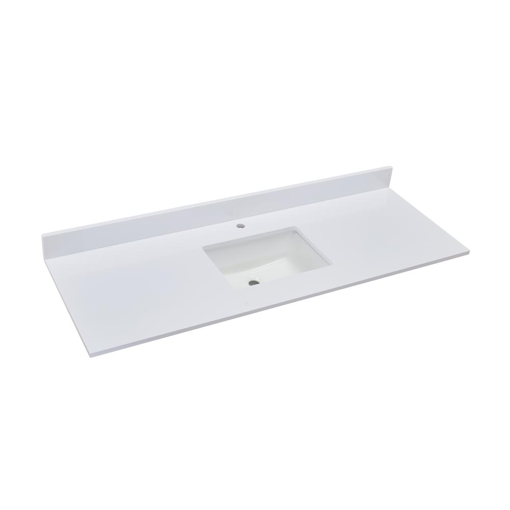 61 in. Composite Stone Vanity Top in Milano White with White Sink. Picture 1