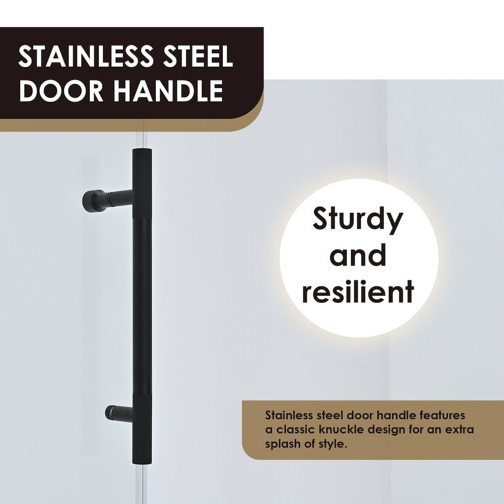 Single Sliding Frameless Shower Door in Matte Black with Clear Glass. Picture 9