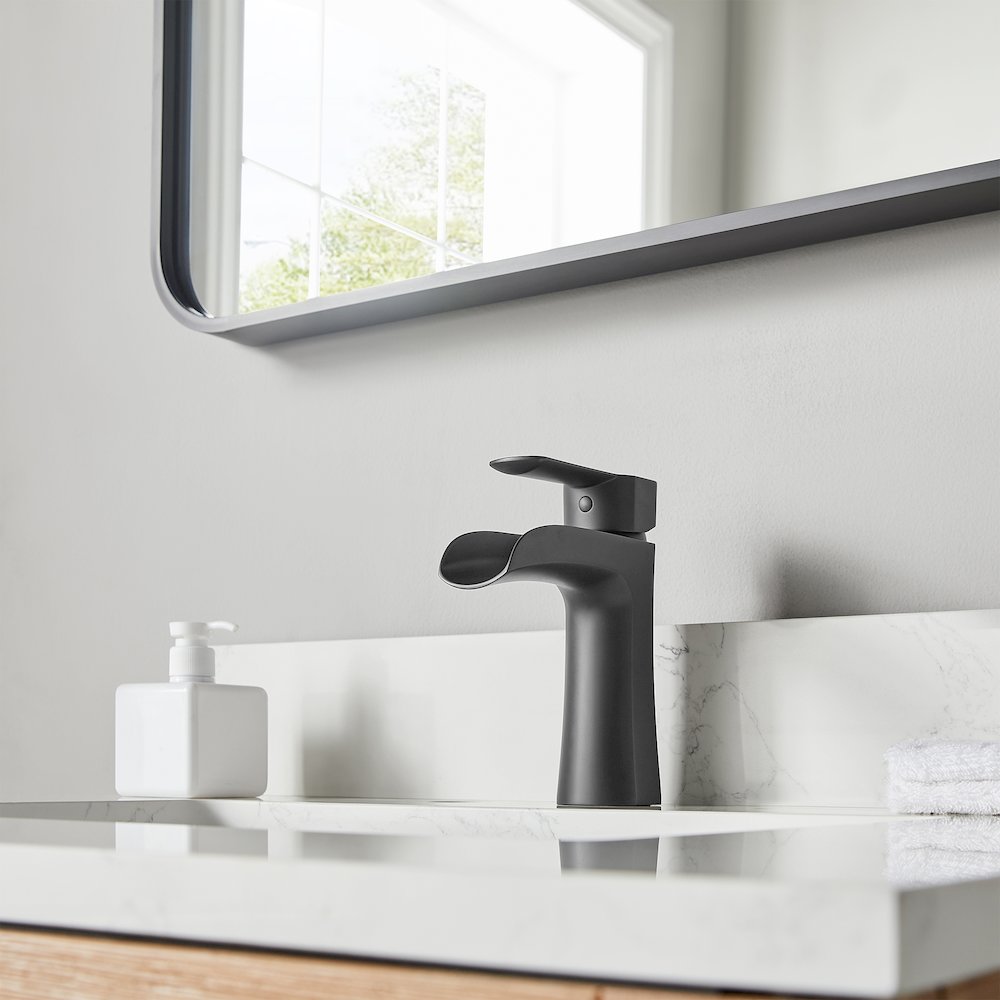 Single Hole Single-Handle Waterfall Bathroom Faucet in Matte Black. Picture 13