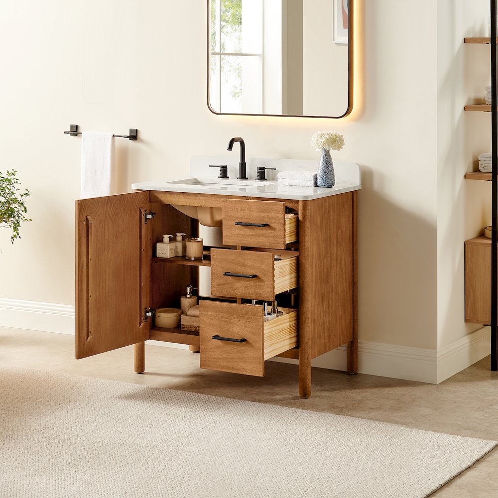 36" Single Bathroom Vanity in Mango Brown with Grain White. Picture 4