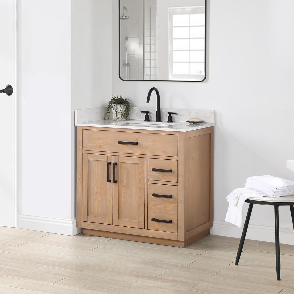 36" Single Bathroom Vanity in Light Brown without Mirror. Picture 5