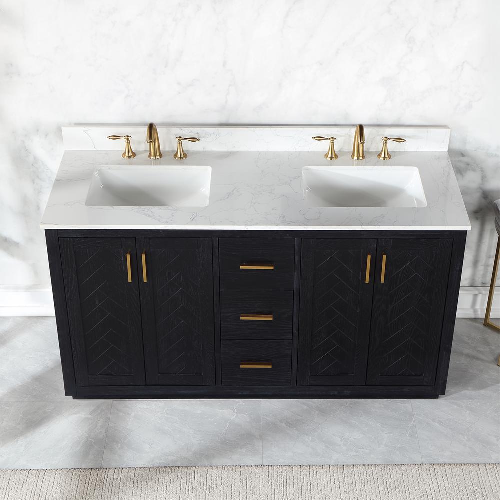 60" Double Bathroom Vanity Set in Black Oak without Mirror. Picture 7