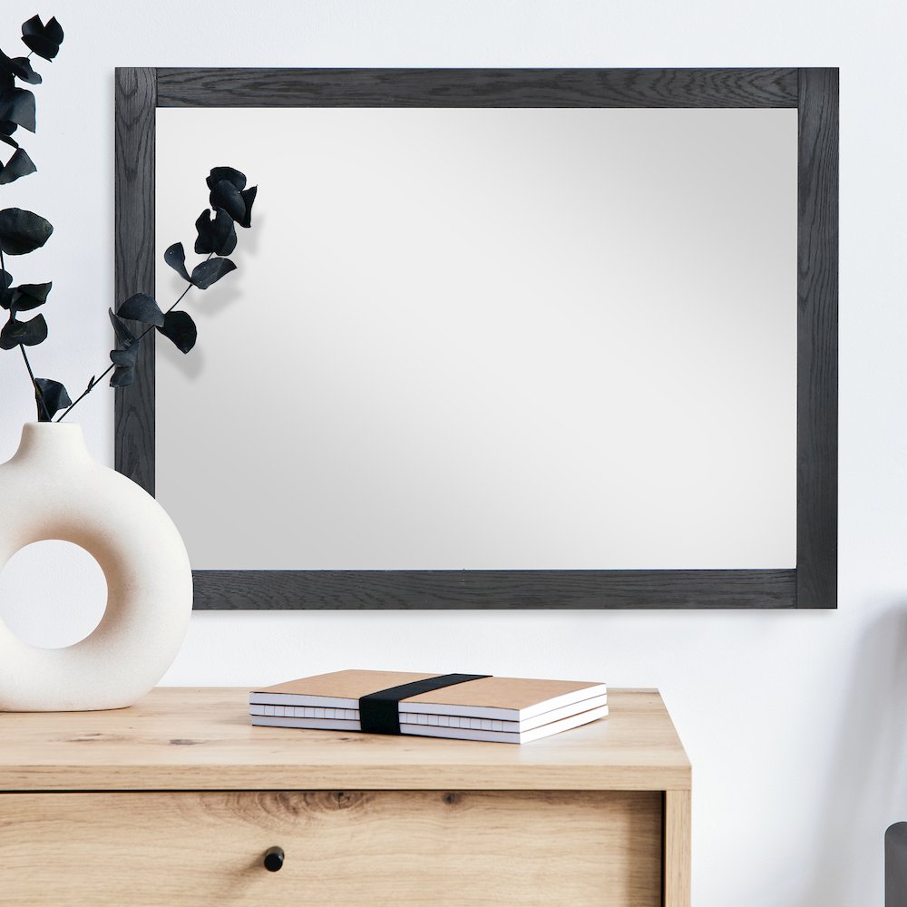 48" Rectangular Bathroom Wood Framed Wall Mirror in Brown Oak. Picture 7