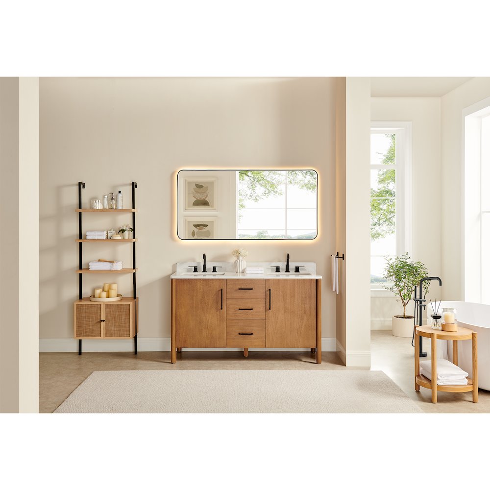 72" Double Bathroom Vanity in Mango Brown with Grain White. Picture 15