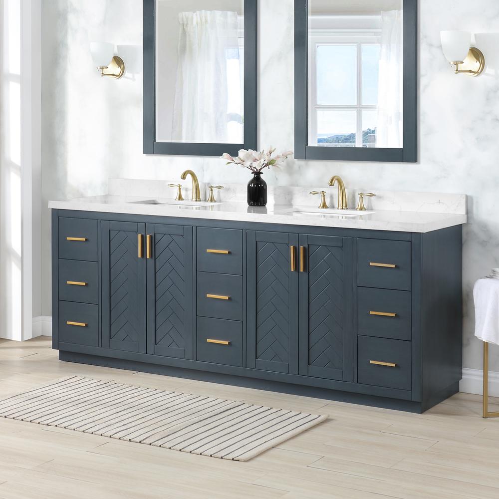 84" Double Bathroom Vanity Set in Classic Blue without Mirror. Picture 5