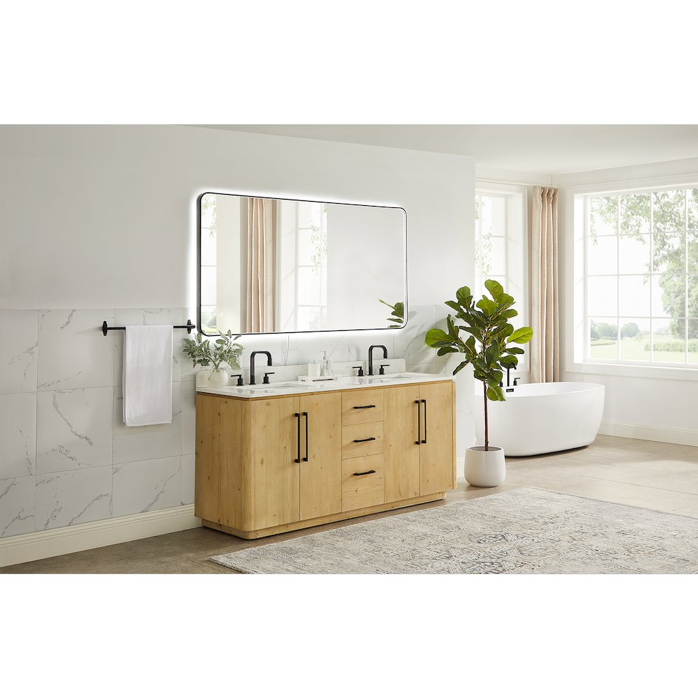 72" Double Bathroom Vanity in Nature Brown with Grain White. Picture 15