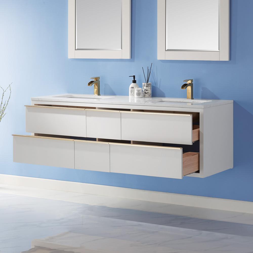 60" Double Bathroom Vanity Set in White with Mirror. Picture 8