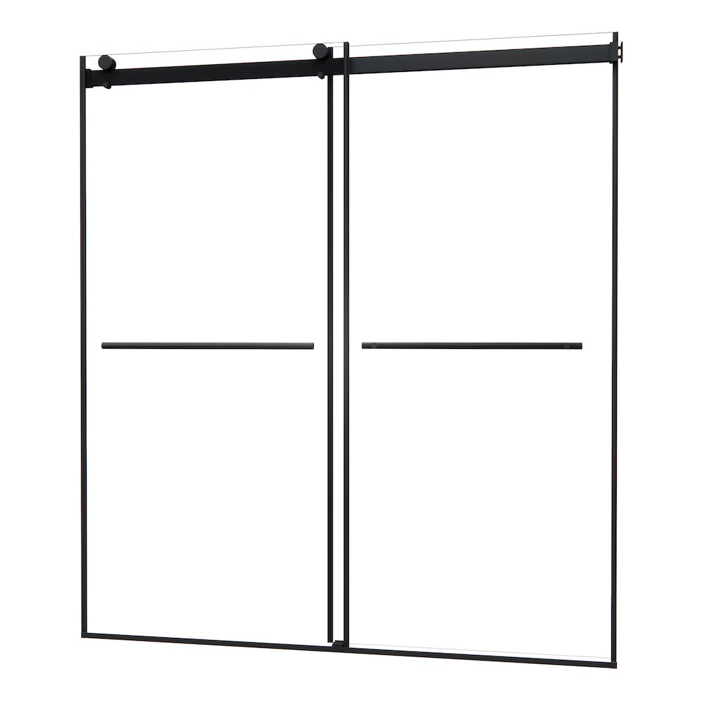Frameless Exposed Roller Shower Door in Matte Black with Clear Glass. Picture 2