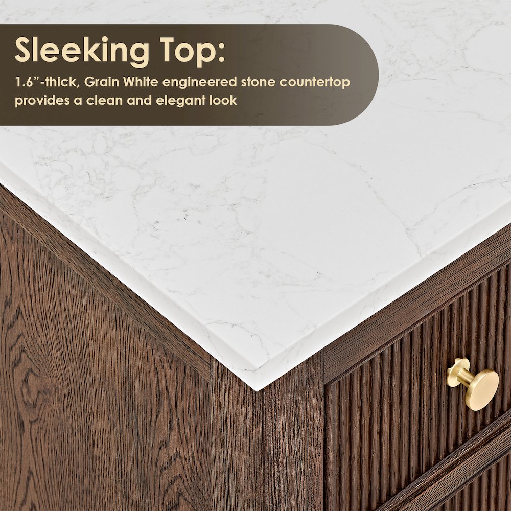 Double Bathroom Vanity in Brown Oak Grain White Engineered Stone Countertop. Picture 7
