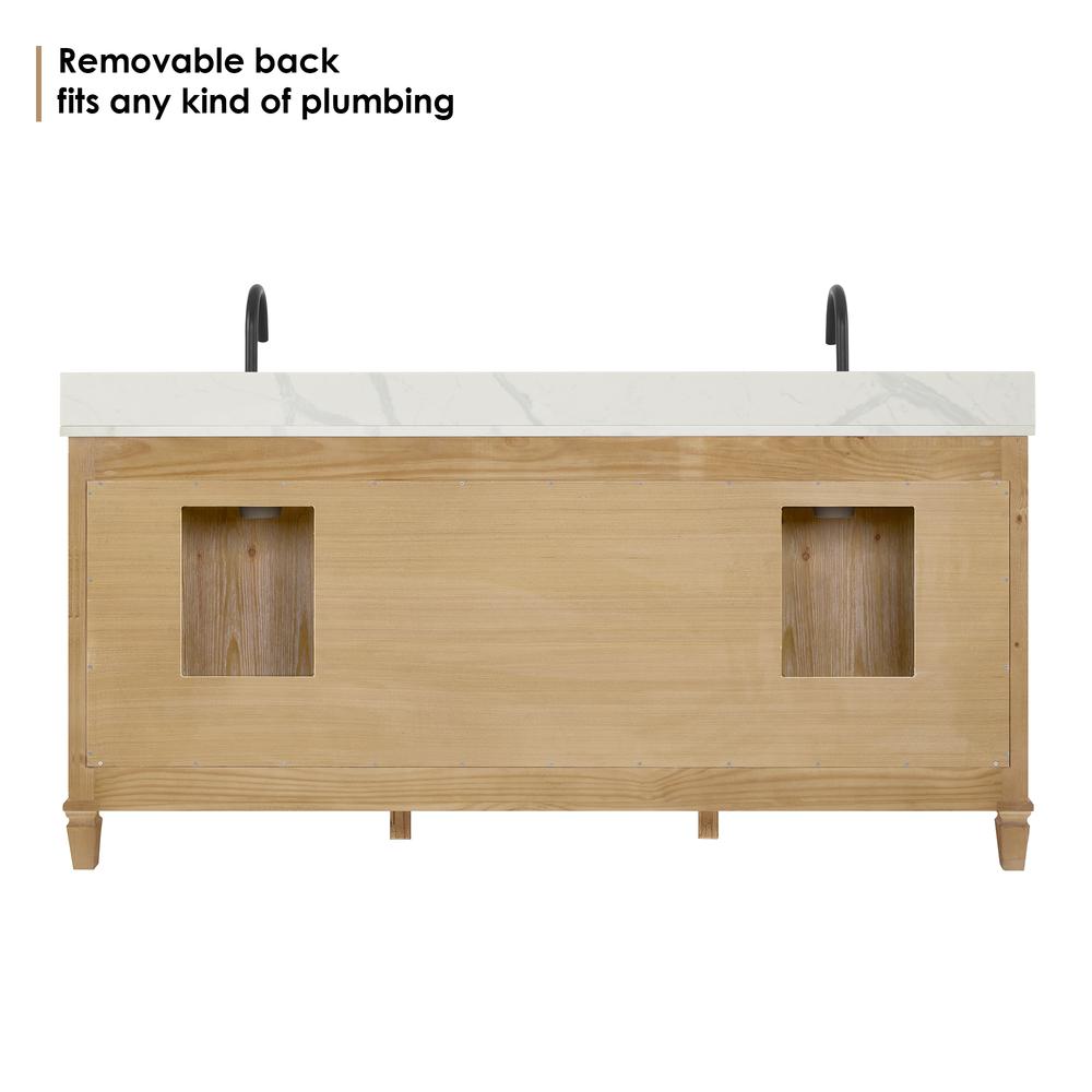 Double Bathroom Vanity in Weathered Fir with Quartz Countertop without Mirror. Picture 13