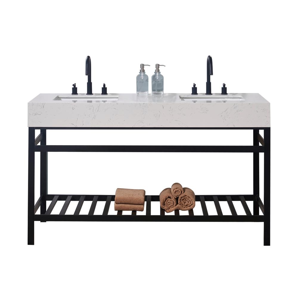 60. in Composite Stone Vanity Top in Aosta White Apron with White Sink. Picture 4