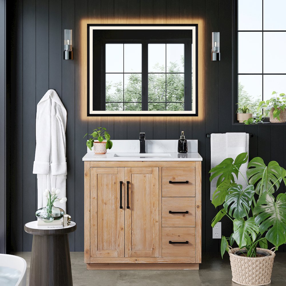 36" Single Bathroom Vanity with Grain White Countertop with Mirror. Picture 2