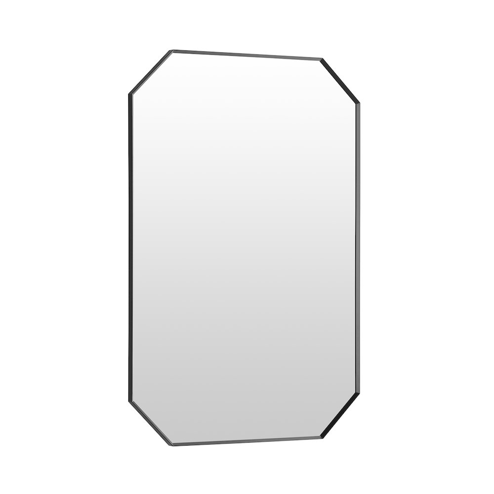 24"x36" Octagon Aluminum Framed in Matte Black Modern Bathroom Wall Mirror. Picture 1