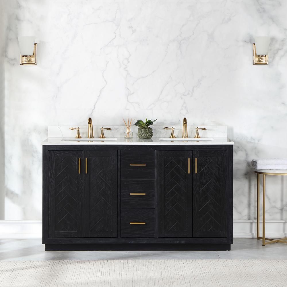 60" Double Bathroom Vanity Set in Black Oak without Mirror. Picture 3