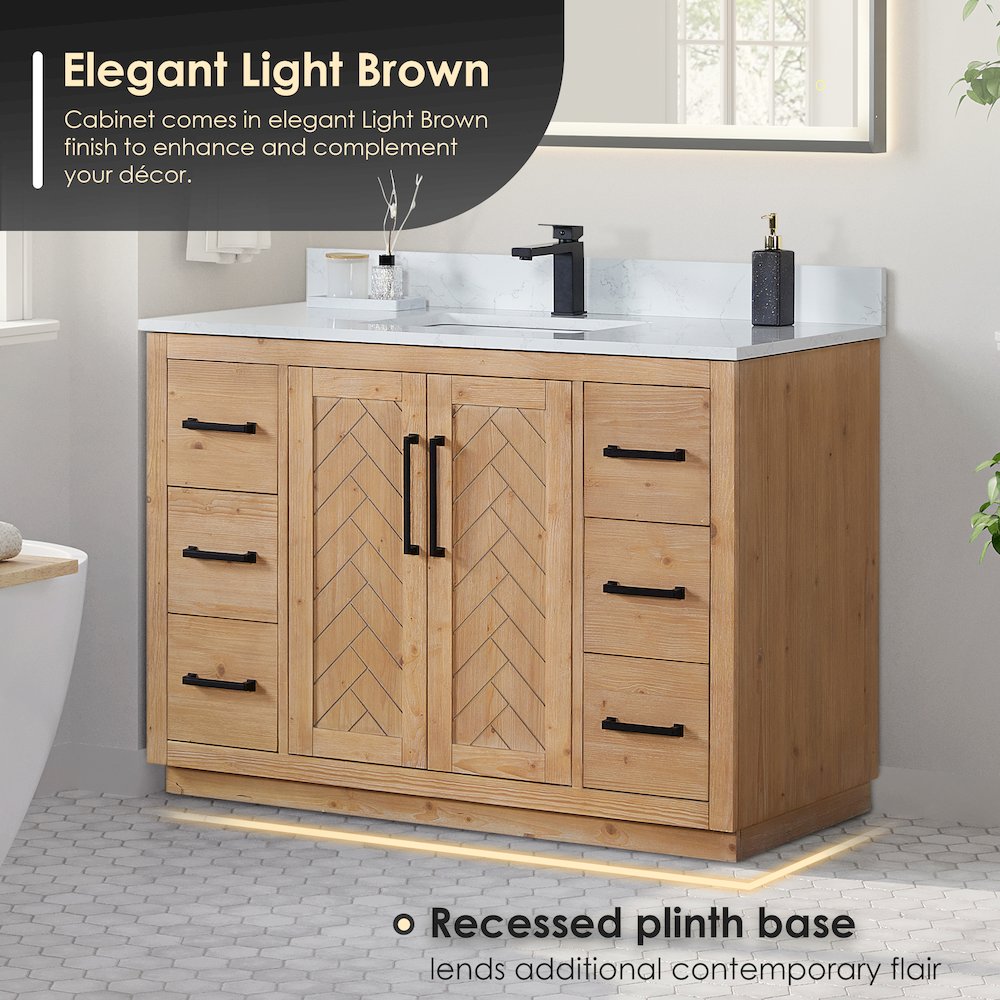 48" Single Bathroom Vanity with Grain White Countertop without Mirror. Picture 5
