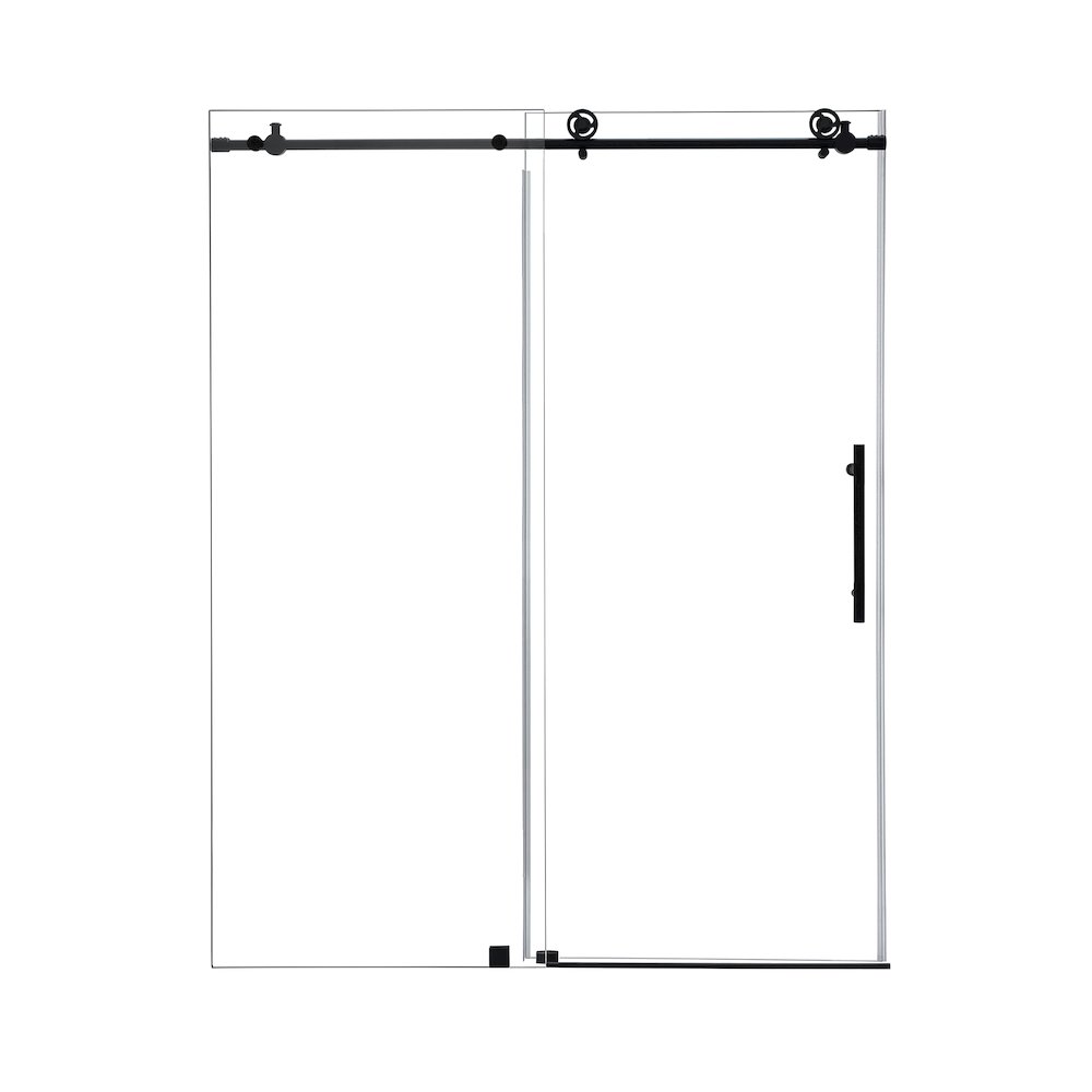Single Sliding Frameless Shower Door in Matte Black with Clear Glass. Picture 1