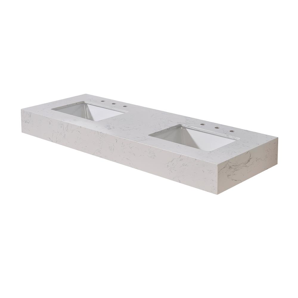 60. in Composite Stone Vanity Top in Aosta White Apron with White Sink. Picture 3