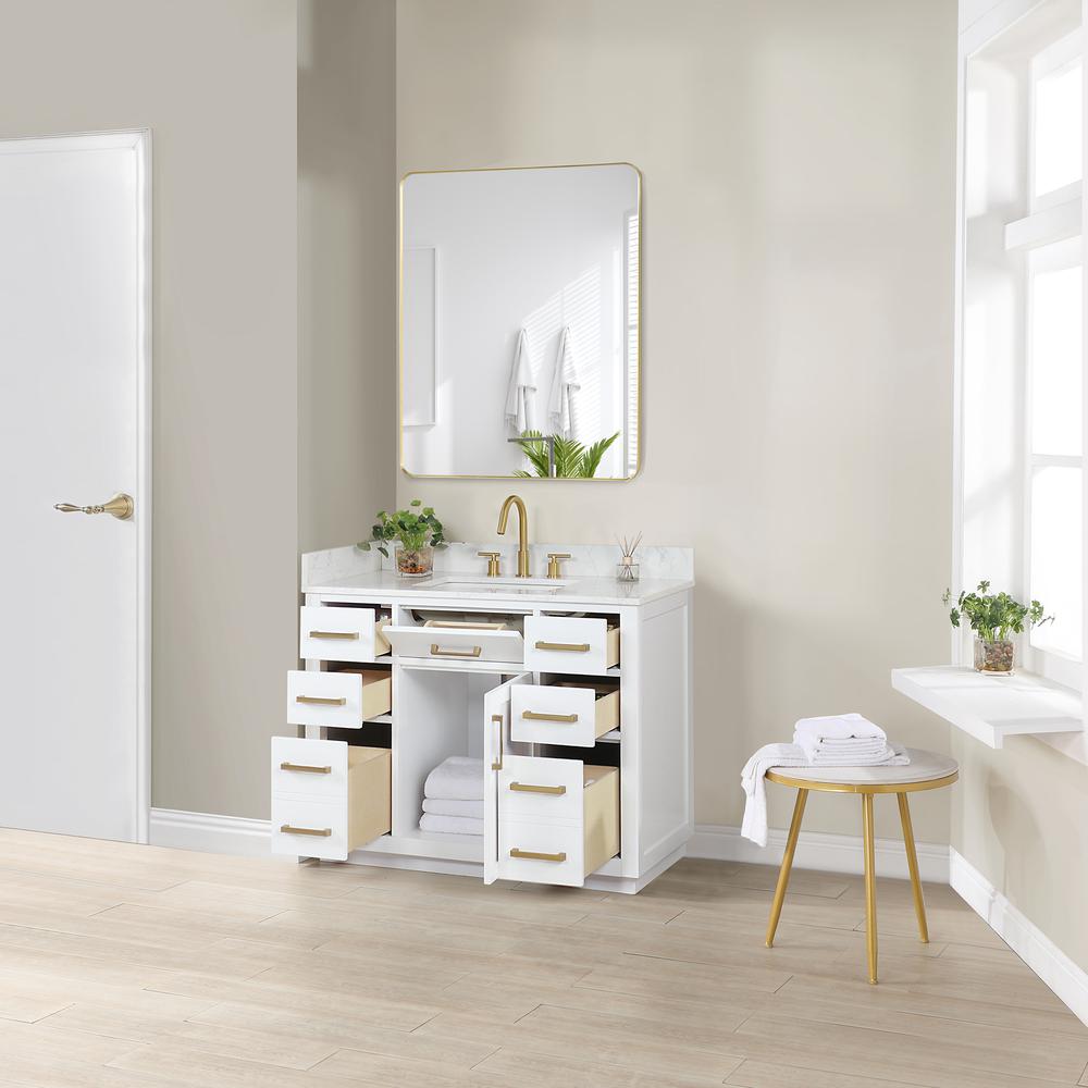42" Single Bathroom Vanity in White with Mirror. Picture 6
