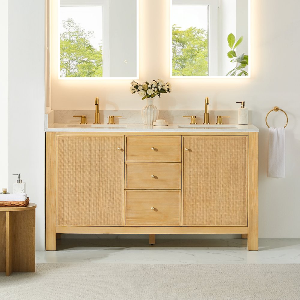 Cedar 60" Double Bathroom Vanity in Natural Wood. Picture 2