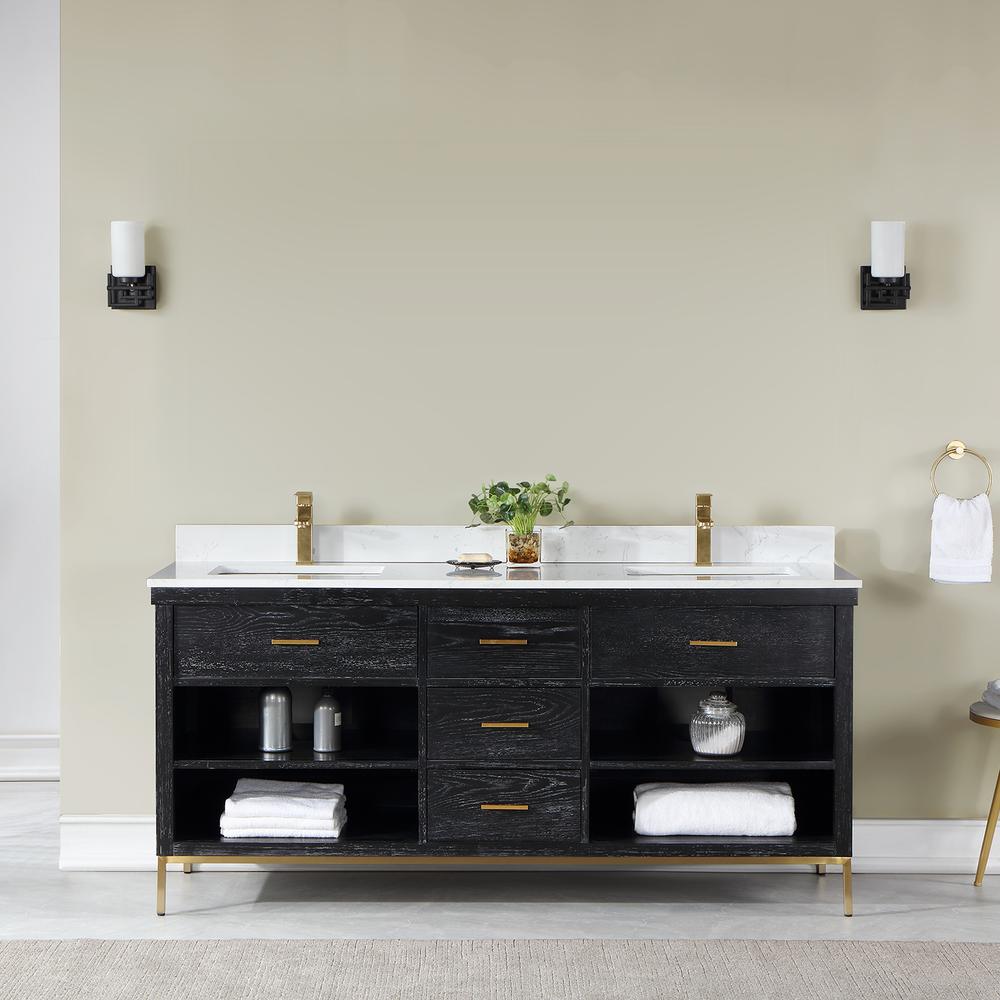 72" Double Bathroom Vanity Set in Black Oak without Mirror. Picture 3