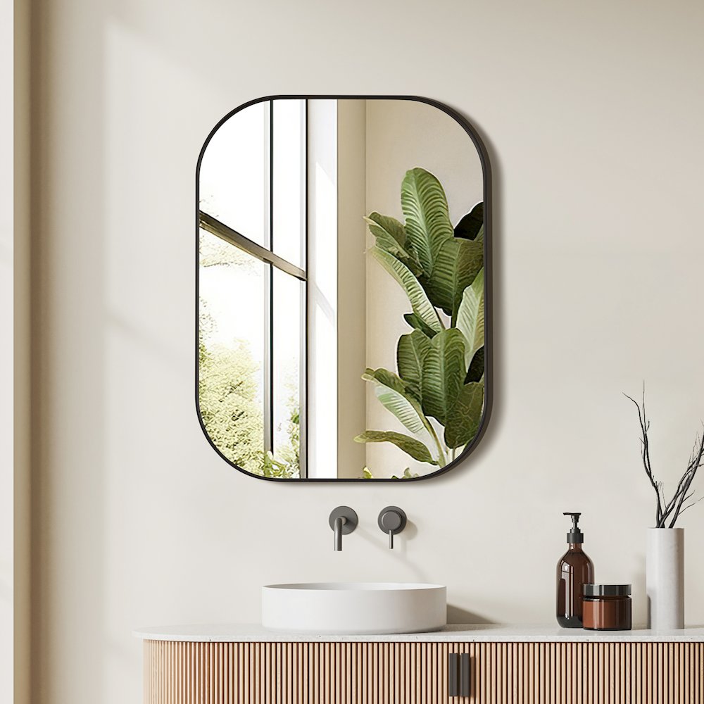 24x32" Rectangular Aluminum Framed in Matte Black Modern Bathroom Wall Mirror. Picture 6