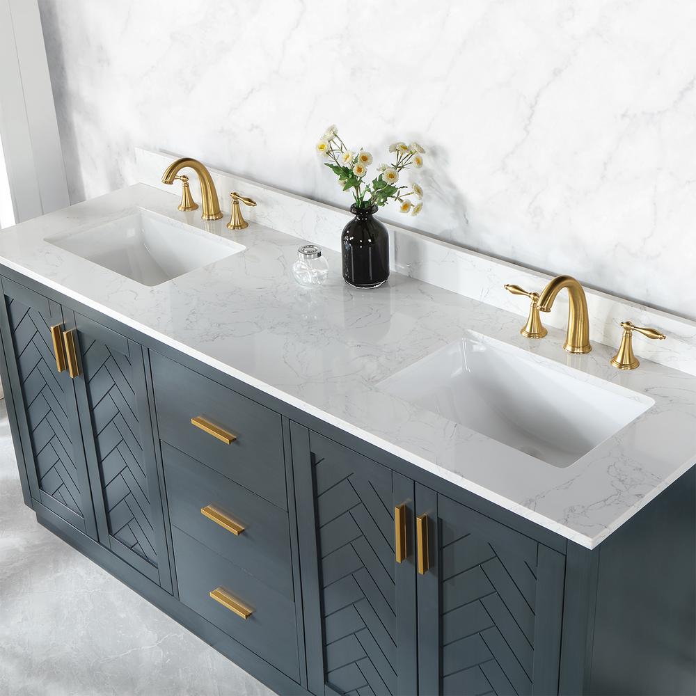 72" Double Bathroom Vanity Set in Classic Blue without Mirror. Picture 8