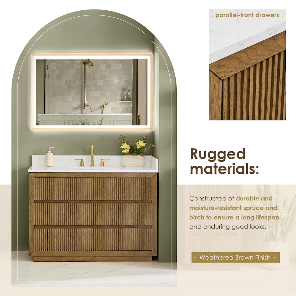 Navan 48" Single Bathroom Vanity in Weathered Brown. Picture 6