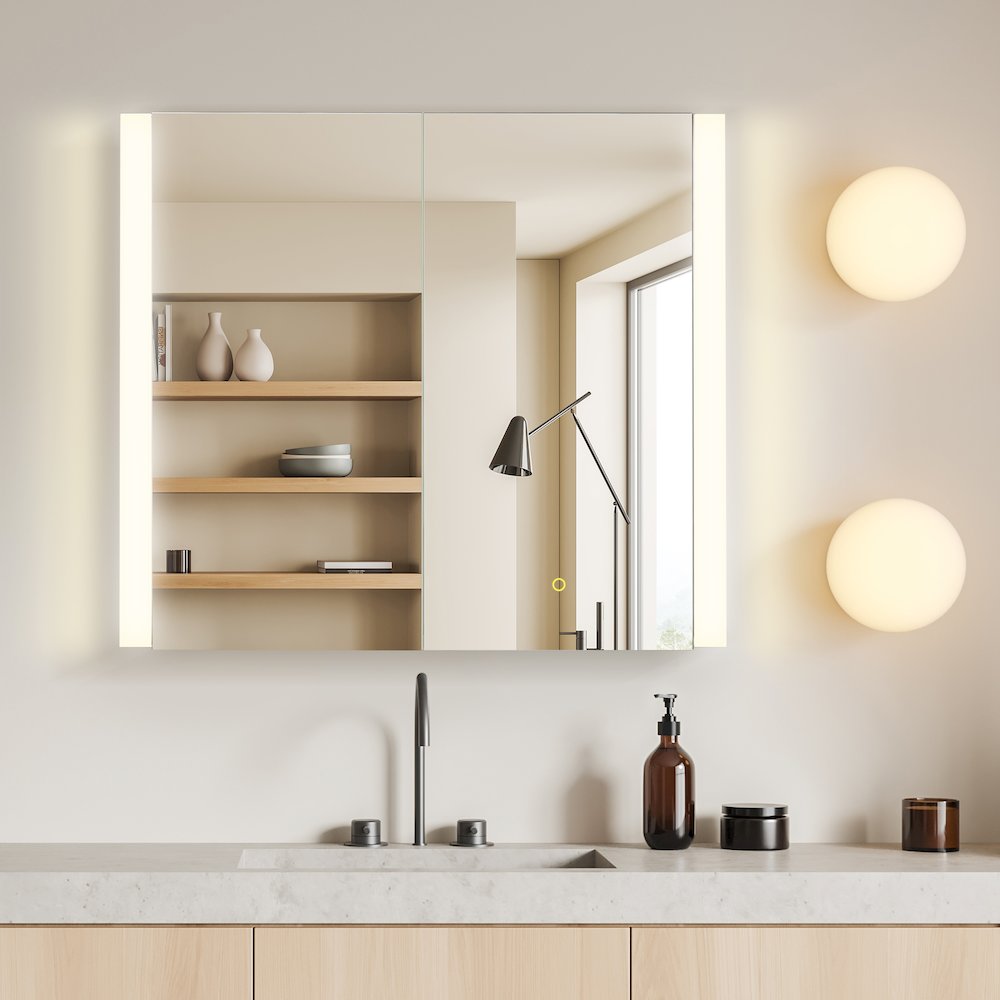 36"x32" Rectangular Bathroom Aluminum Mirror Medicine Cabinet. Picture 3