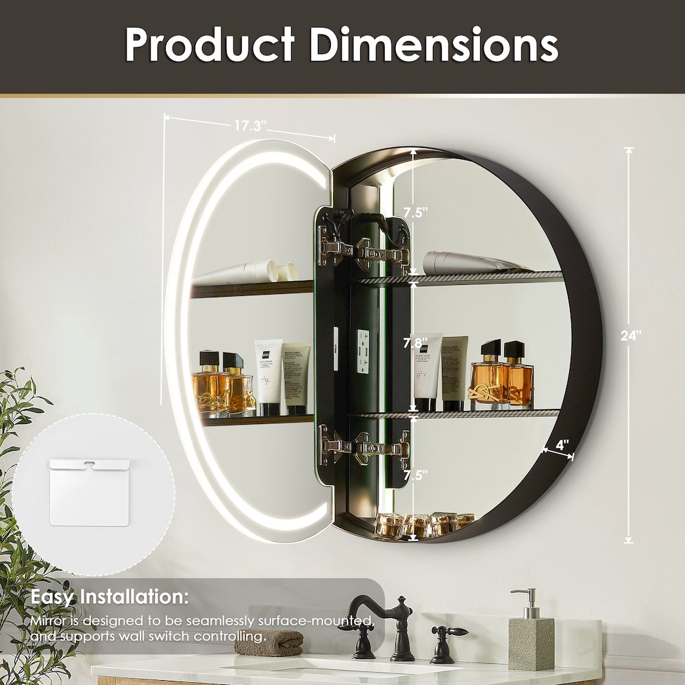 24x24" Round Frameless Surface-Mount Medicine Cabinet. Picture 17