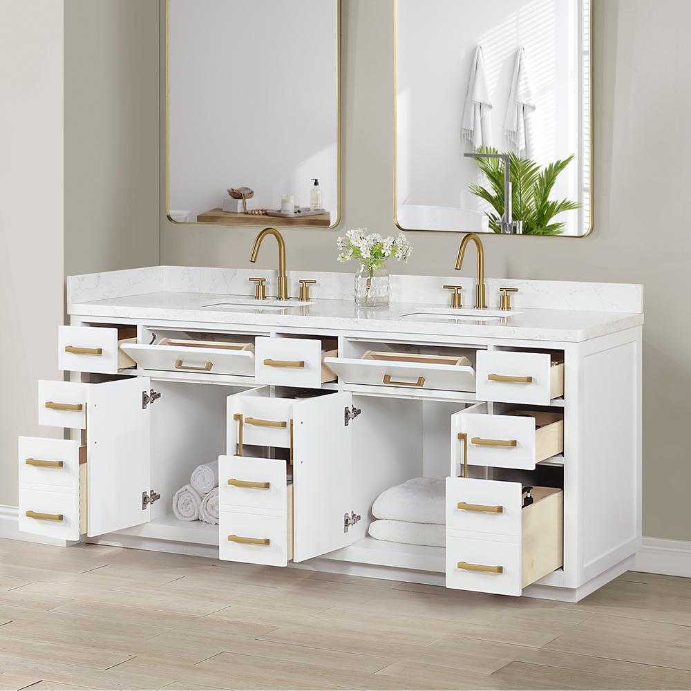 84" Double Bathroom Vanity in White without Mirror. Picture 8