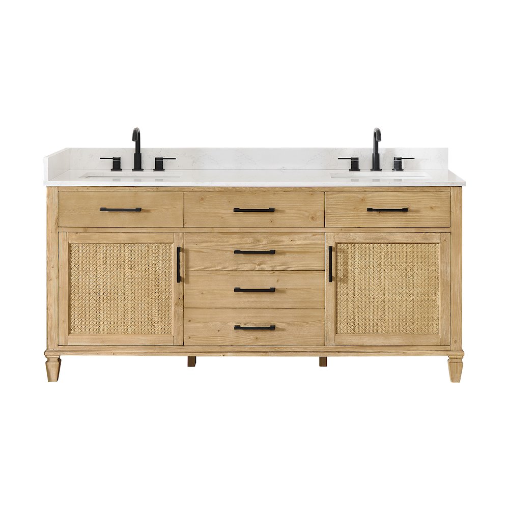 72" Double Bathroom Vanity in with Grain White Engineered Stone Countertop. Picture 1