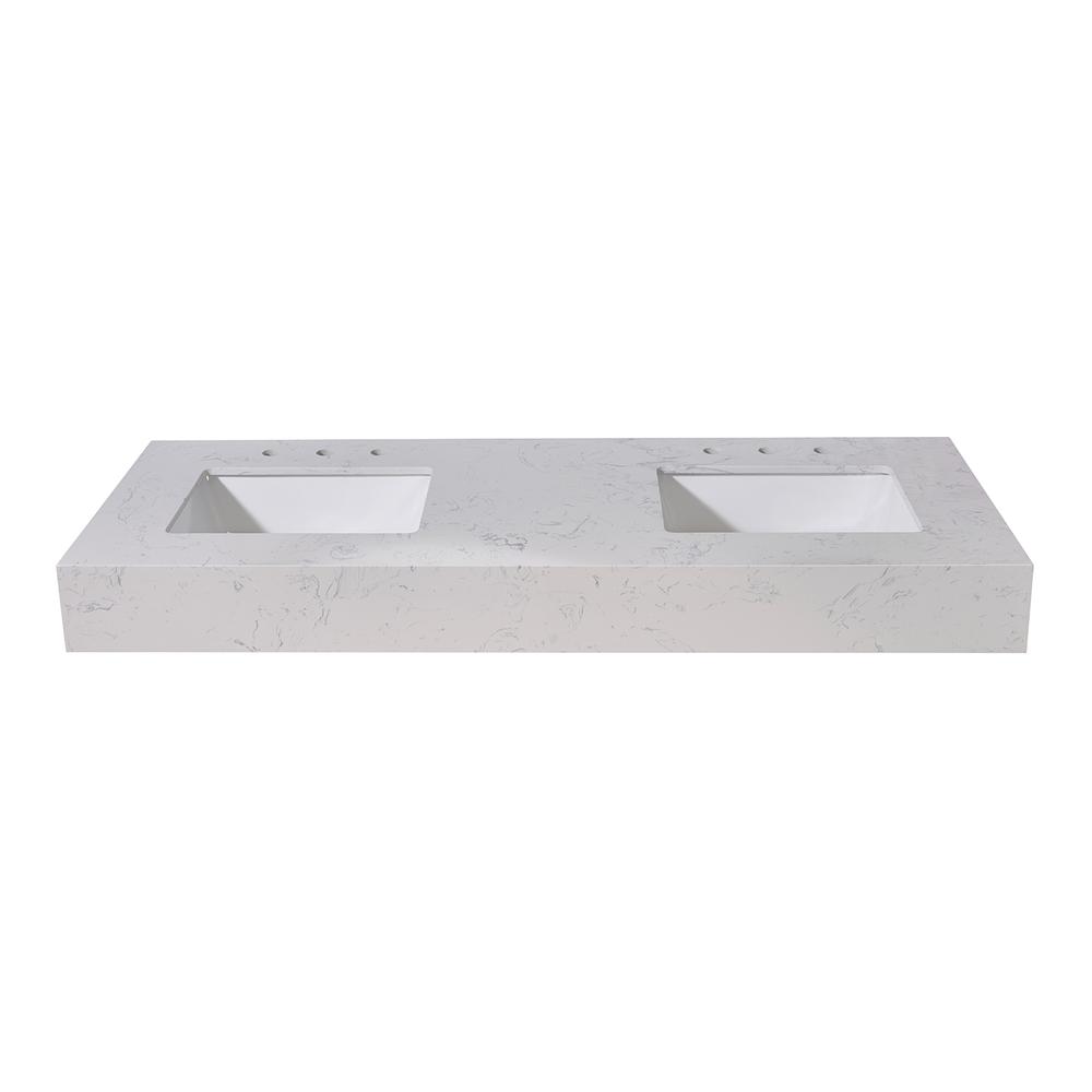 60. in Composite Stone Vanity Top in Aosta White Apron with White Sink. Picture 2