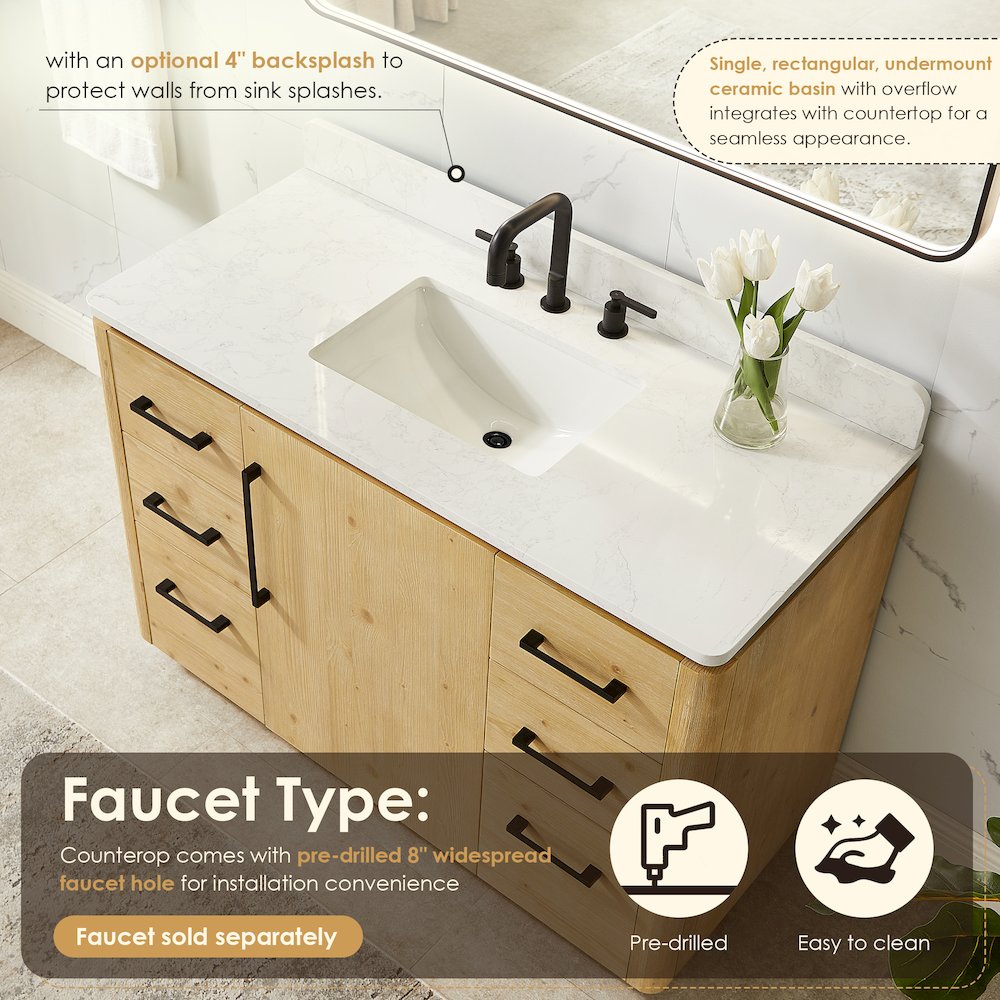 48" Single Bathroom Vanity in Nature Brown with Grain White. Picture 7