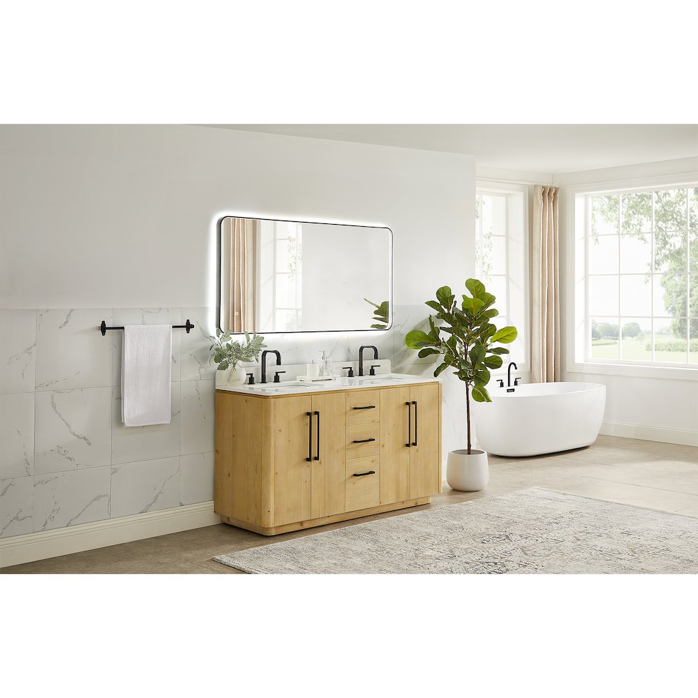60" Double Bathroom Vanity in Nature Brown with Grain White. Picture 15