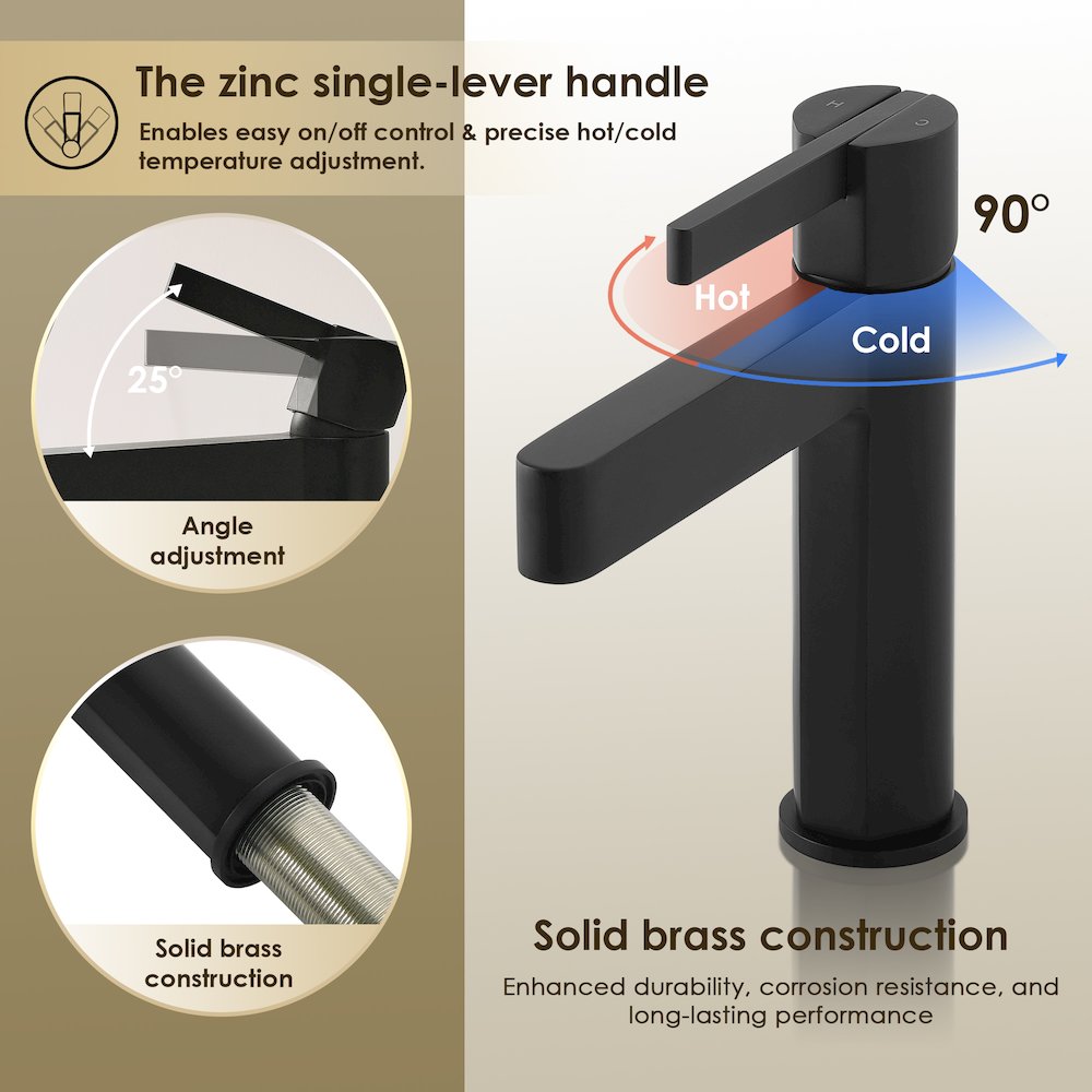 Single Hole Single-Handle Bathroom Faucet in Matte Black. Picture 8