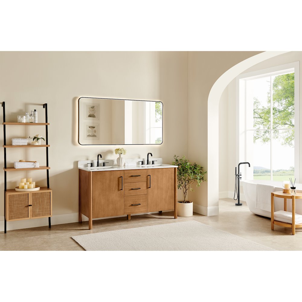 72" Double Bathroom Vanity in Mango Brown with Grain White. Picture 16