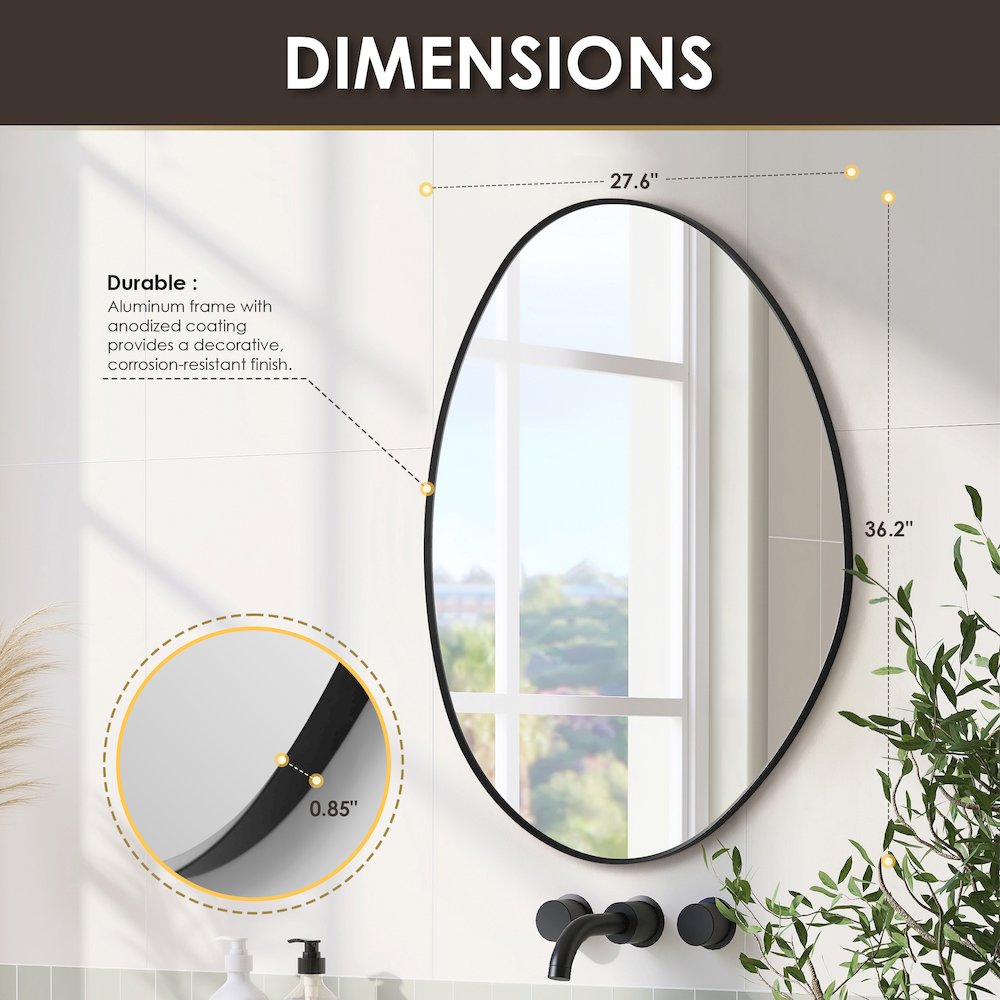 28"x36" Irregular Aluminum Framed in Matte Black Modern Bathroom Wall Mirror. Picture 12